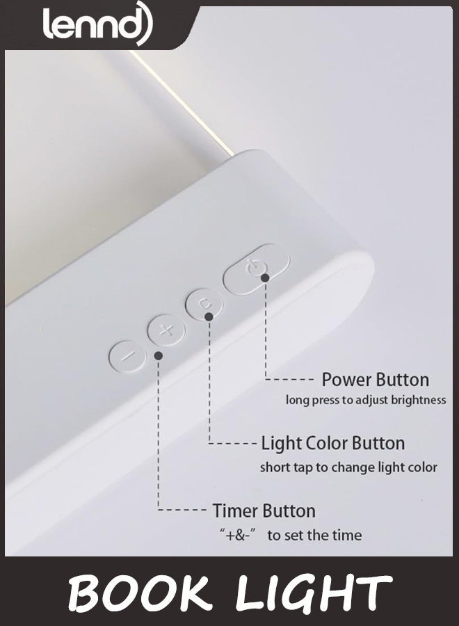 LENND Book Light, LED Reading Clip on Book Light - Rechargeable Flat Night Light with 3 Colors & Timer Lamp for in Bed - Gifts for Readers Lovers Kids Women Men (White) - Image 3